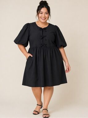 Nicole Miller Black Puff Sleeve black cotton Dress